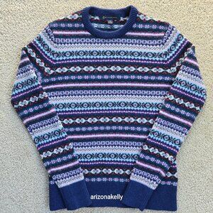 Brooks Brothers Fair Isle Sweater Lambswool Blend XS Blue Purple